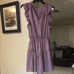 Steve Madden Purple V-Neck Flutter Sleeve Mini Dress
